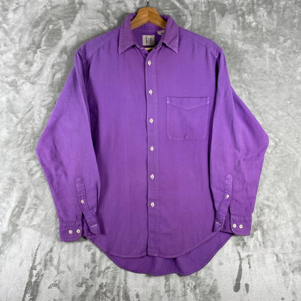 Vintage 90s Gap Button Up Shirt Mens S Purple Long Sleeve Cotton Twill Pocket